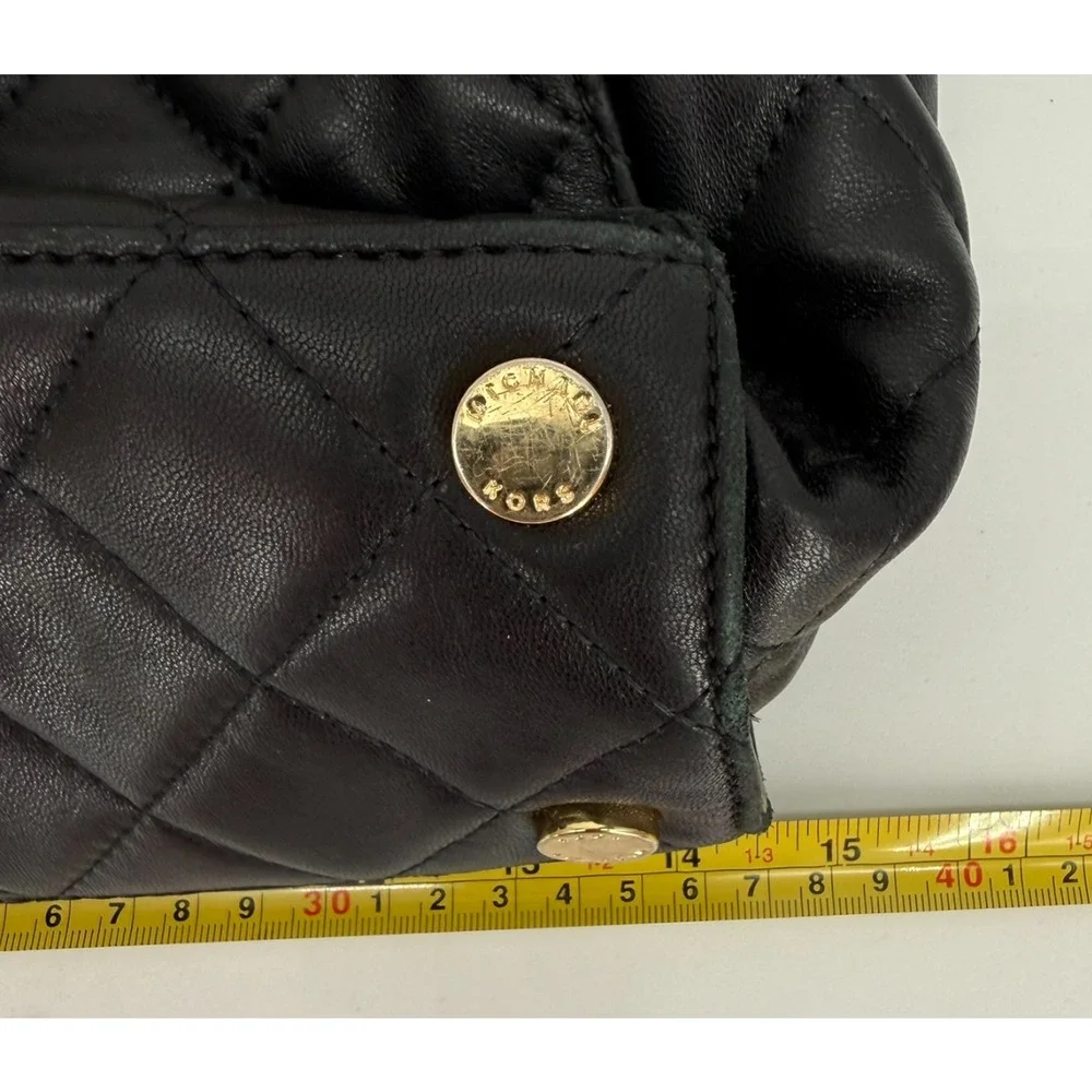 MICHAEL KORS Black Quilted Leather Shoulder Bag Purse Gold Chain Strap 13.5